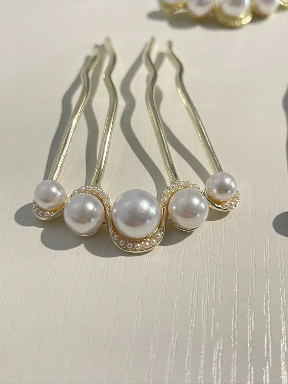 Pearl Cluster Hair Fork - Gold and Silver